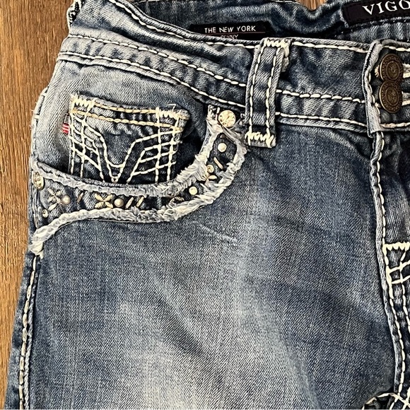VIGOSS The New York Skinny Jeans Womens Size 3/4 Denim Rhinestones Ankle Stretch - Picture 5 of 16